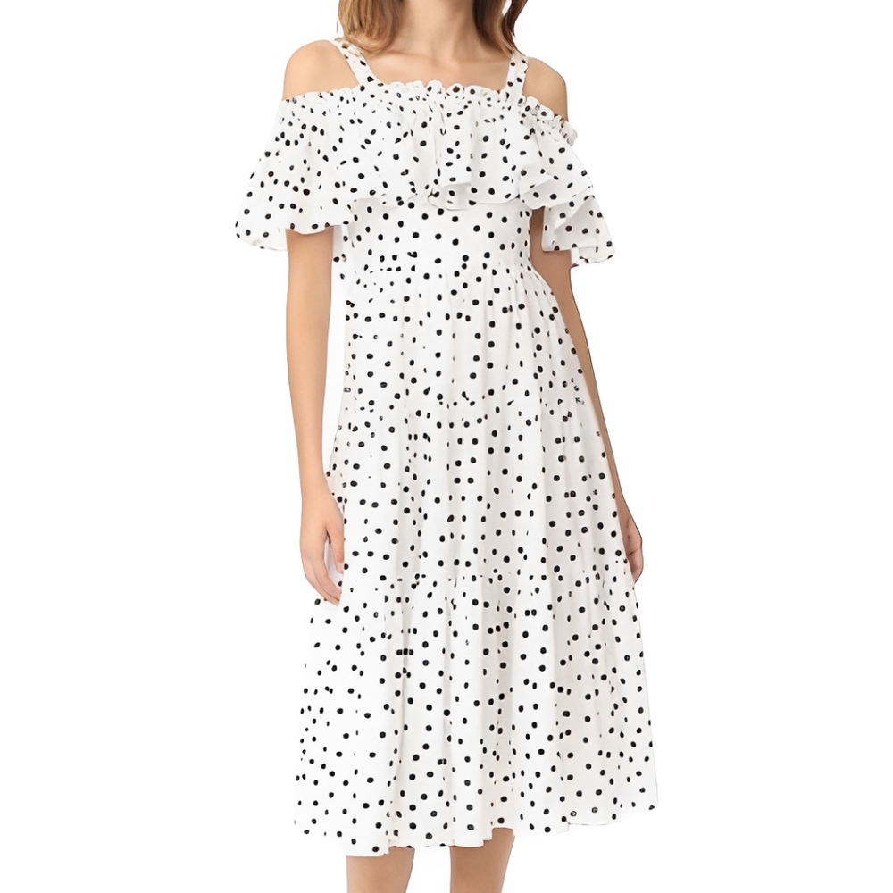 StyleKeepers Women's Beautiful Polka Dot Print Ruffle Tiered Dress XS Vacation